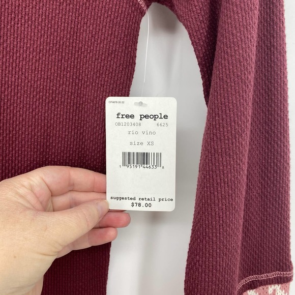 Free People In The Mix Cuff Tee Rio Vino X-Small Thermal - Picture 6 of 9